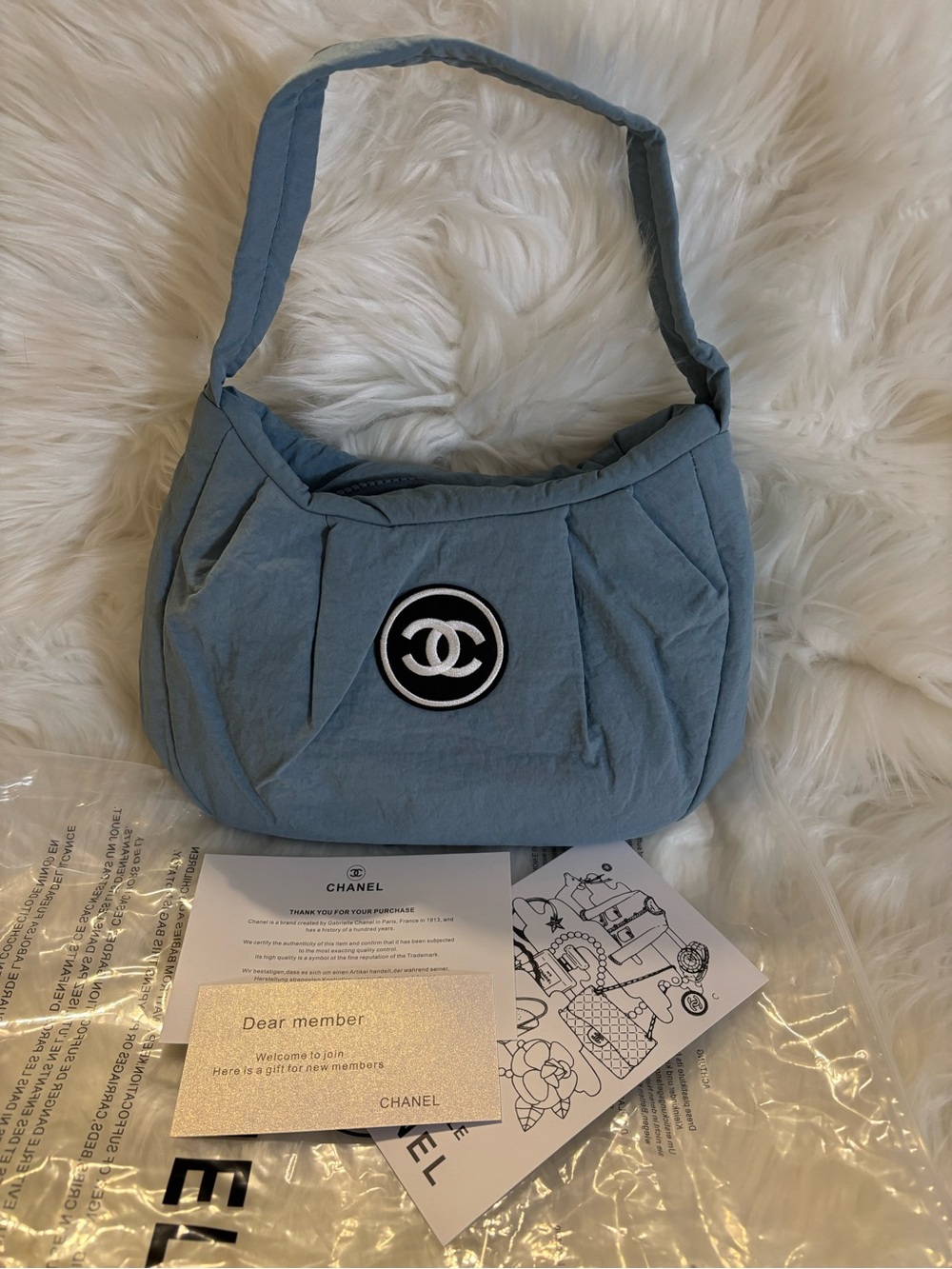 CC BEAUTE Mist Blue Nylon Quilted Bag